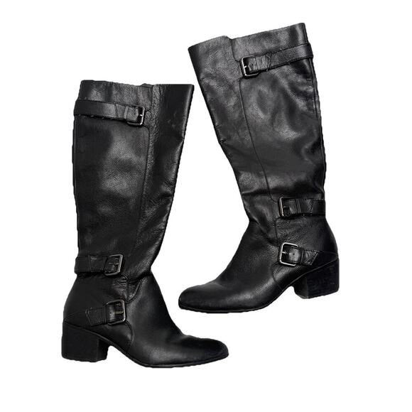 ISOLA Black Kimball Tall Women’s Leather Boots Size 8M Buckles Riding Knee-High - Picture 1 of 13